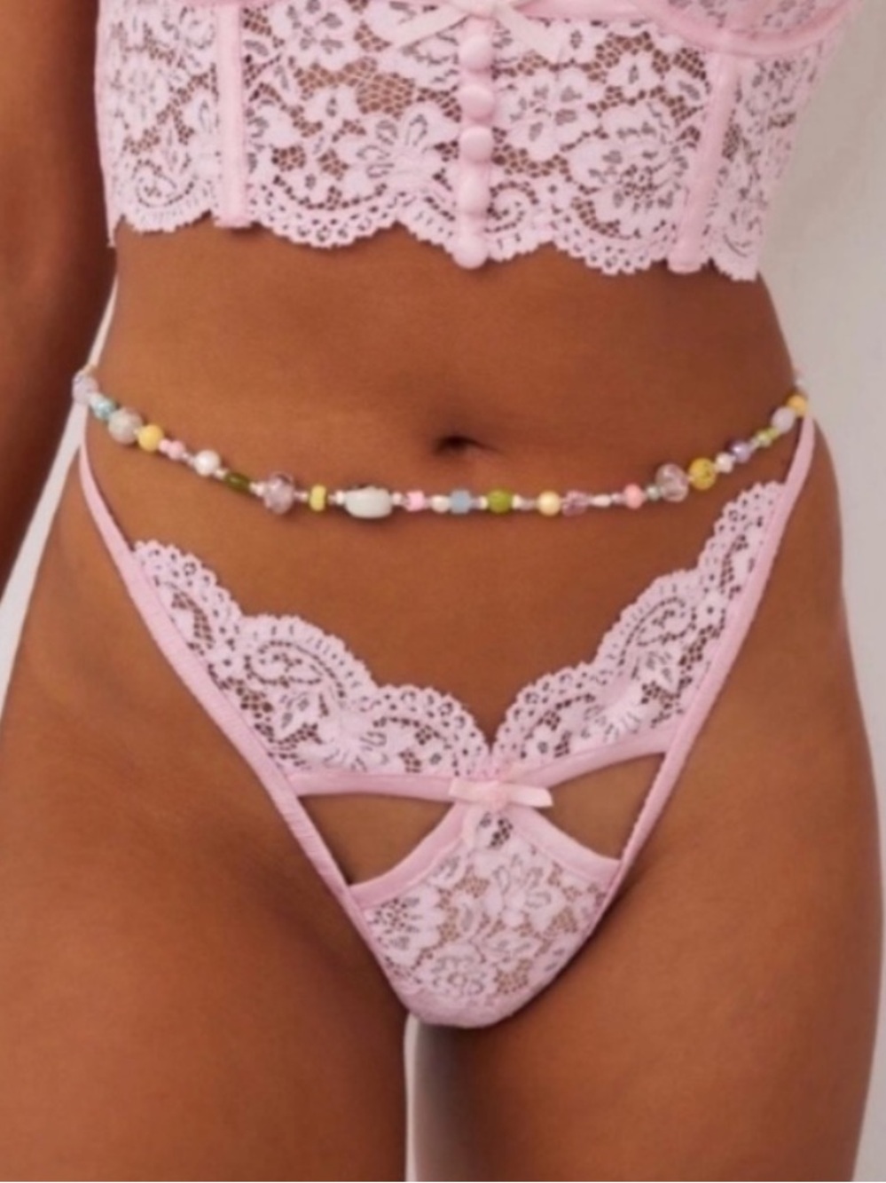 NEW! For love and lemons pink creamsicle lace thong panty 34274